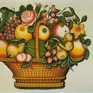 Basket of Fruit with Flowers, c. 1830. Creator: Unknown