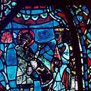 Baudoin tells Charlemagne of the death of Roland, stained glass, Chartres Cathedral, 1194-1260