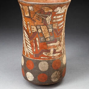 Beaker Depicting Warriors Holding Feathered Staffs with Regalia, 180 B. C. / A. D. 500