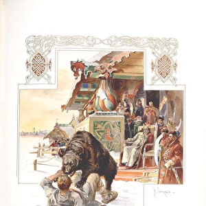Bear baiting. Illustration for The Grand Ducal, Tsarist and Imperial Hunting in Russia by N. Kutepov Artist: Samokish, Nikolai Semyonovich (1860-1944)