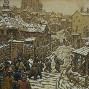The bear trainers. Old Moscow, 1911. Artist: Vasnetsov, Appolinari Mikhaylovich (1856-1933)