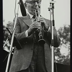 Benny Goodman playing his clarinet, Knebworth, Hertfordshire, 1982