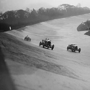 Bentleys of Eddie Hall and RO Williams and a Bugatti, BARC meeting, Brooklands, Surrey