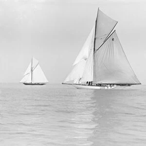 The Big Class yachts Britannia, Ma oona, and Carina sailing in light winds, 1913