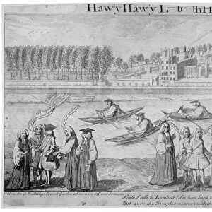 Bishops rowing on the River Thames, London, 1747. Artist: M Bavavinet