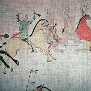 Blackfoot Native American tepee lining showing an attack on a camp