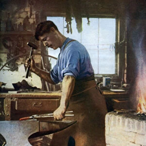 Blacksmith at work, England, c1922. Artist: Sidney H Nicholls