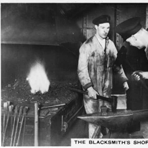 The blacksmiths shop on board the battleship HMS Nelson, 1937
