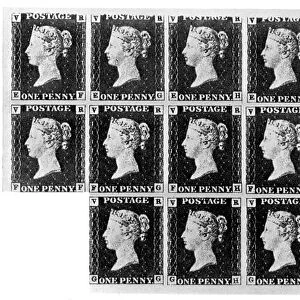 Block of twenty Penny Black stamps, 1840, (1910)