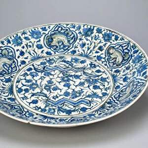 Blue and White Dish, Safavid dynasty (1501-1722), 17th century. Creator: Unknown