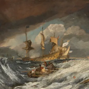 Boats Carrying Out Anchors to the Dutch Men of War, c. 1804. Creator: JMW Turner