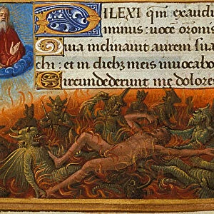 Book of Hours, Detail: Dives tormented by demons and watched by the soul of Lazarus, c. 1500. Artist: Poyet, Jean (active 1483-1497)
