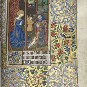 Book of Hours (Use of Rouen): fol. 56r, Adoration with Shepherds / Nativity, c. 1470