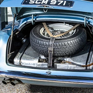 Boot and spare wheel of a 1961 Aston Martin DB4 GT SWB lightweight. Creator: Unknown