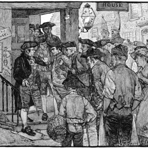 Boston mob attempting to force government Stamp Officer to resign, c1773