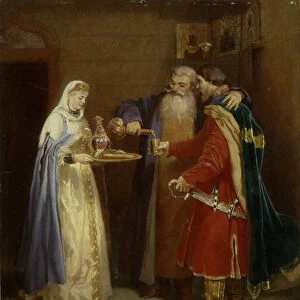 Boyars welcome (Prince Serebrenni visiting Boyar Morozov), 1865. Artist: Schwarz, Vyacheslav Grigoryevich (1838-1869)