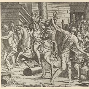 Brennus throwing his sword on the scales before Camillus, 1540-56. Creator: Leon Davent