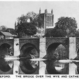 The bridge over the Wye and cathedral, Hereford, 1936