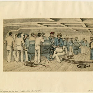 British naval gunners on gun deck, c. 1850. Artist: Anonymous