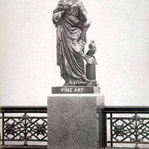 Bronze statue of Fine Art, located on the north parapet of Holborn Viaduct, London, 1869