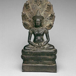 Buddha Enthroned on a Serpent (Naga), Angkor period, early 13th century. Creator: Unknown