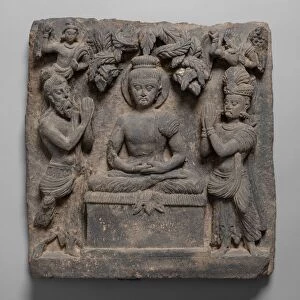 Buddha Worshipped by the Gods Indra and Brahma, Kushan period, 1st / 2nd century