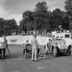 Bugatti and Renault on the start line for the Vintage Cup, Crystal Palace, 1939. Artist