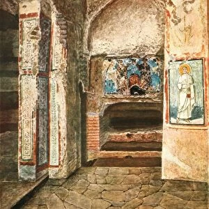 The burial-chapel of SS. Felix and Adauctus in the Catacombs of Commodilla, Rome, Italy, (1928)