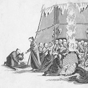 Burning the dead body of a Lama, c1802. Creator: Unknown