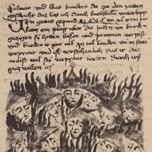 Burning and killing of Jews in Prague. Artist: Anonymous