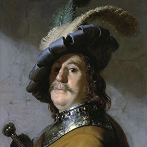Bust of a man in a gorget and a feathered beret, 1627. Artist: Rembrandt van Rhijn (1606-1669)