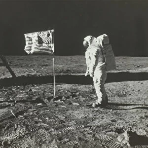 Buzz Aldrin on the Moon with the American Flag, 1969. Creator: Neil Armstrong
