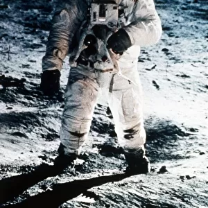 Buzz Aldrin on the Moon, Apollo II mission, July 1969. Creator: Neil Armstrong