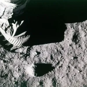 Buzz Aldrins footprint on the Moon, Apollo 11 mission, July 1969. Creator: Buzz Aldrin Buzz Aldrins footprint on the Moon, Apollo 11 mission, July 1969. Creator: Buzz Aldrin