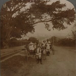 Cabs drawn by natives on a residence road, Durban, S. Africa, c1900