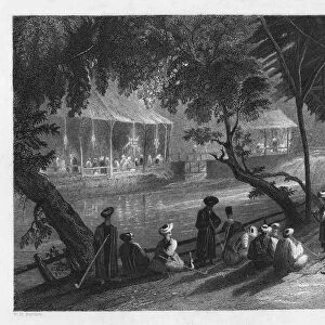 Cafes on a branch of the Barrada River (the ancient Pharpar), Damascus, Syria, 1841. Artist:s Smith