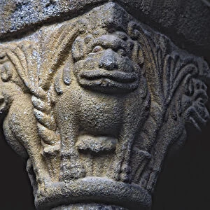 Capital of the cloister of the Cathedral of La Seu d Urgell, decorated with a lion