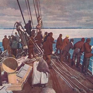 Captain Scotts ship, the Terra Nova, entering pack ice of South Polar Regions