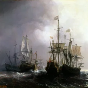 Capture of three Dutch Commercial Vessels by the French Ships Fidele, Mutine and Jupiter, in 1711. Artist: Gudin, Theodore (1802-1880)