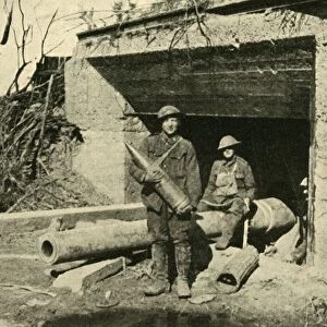 a captured 8-inch naval gun in its concrete emplacement, First World War, c1917, (c1920)