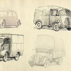 Car and lorries, 1951. Creator: Shirley Markham