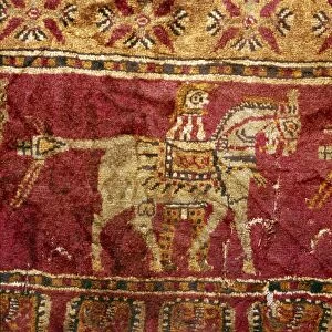 Carpet detail, Man and Horse, from Tomb at Pazyryk, Altai, USSR, 5th century BC-4th century BC
