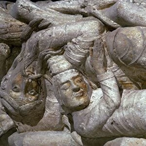 Detail from a carving on Souillac Abbey, 12th century