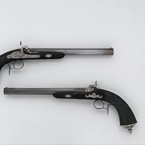Cased Pair of Percussion Pistols with Accessories, French, Paris, dated 1856