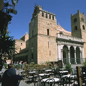 Cathedral and cafe, Monreale, Sicily, Italy
