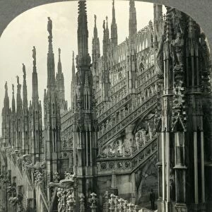 The Cathedral of Milan, Italy - Up among Its Myriad Spires, c1930s. Creator: Unknown
