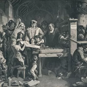 Caxton Showing the First Specimen of his Printing to King Edward IV, c1858, (1911). Artist: Daniel Maclise
