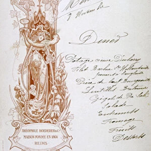 Champagne advertisement on a menu, 19th century
