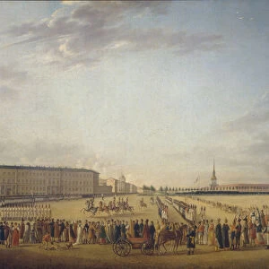 Changing of the Guard at the Palace Square in Saint Petersburg, c. 1800. Artist: Mayr, Johann Georg, von (1760-1816)
