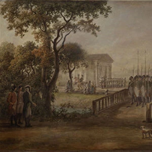 Changing of the Guard at the Tsarina?s Meadow in Saint Petersburg, 1799. Artist: Ivanov, Mikhail Matveevich (1748-1823)